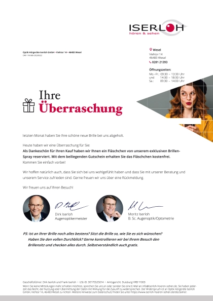 Danke-Mailing, Optik Hörgeräte Iserloh GmbH